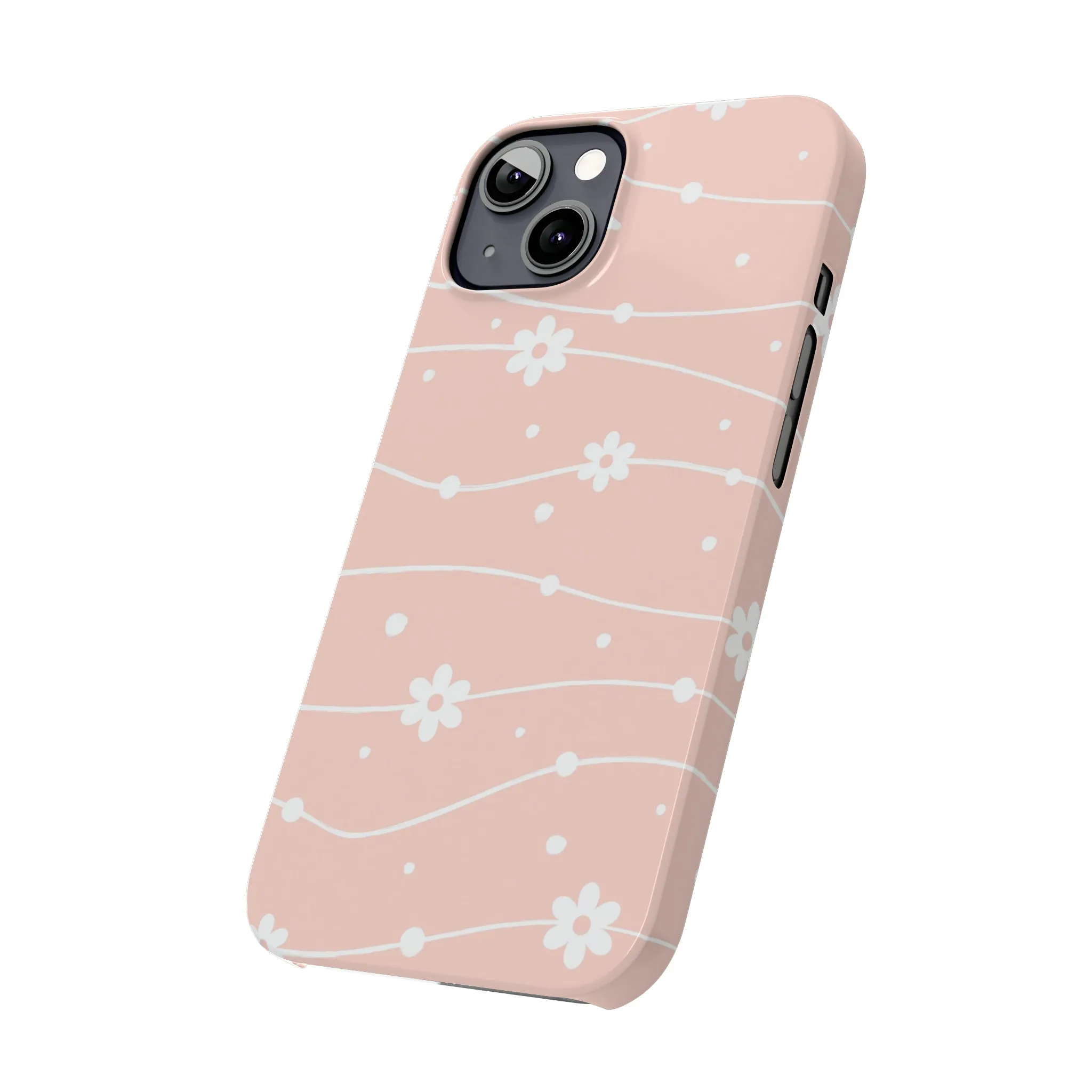 Pink background and White Daisies Polka Dots Design Sleek Elegance Wireless-Charging Compatible Phone Case Slim Phone Case compatible with over 20 iphone models