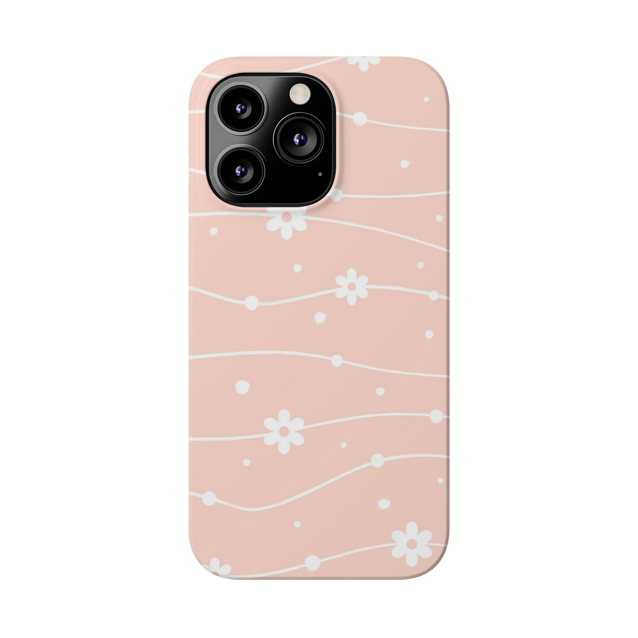 Pink background and White Daisies Polka Dots Design Sleek Elegance Wireless-Charging Compatible Phone Case Slim Phone Case compatible with over 20 iphone models