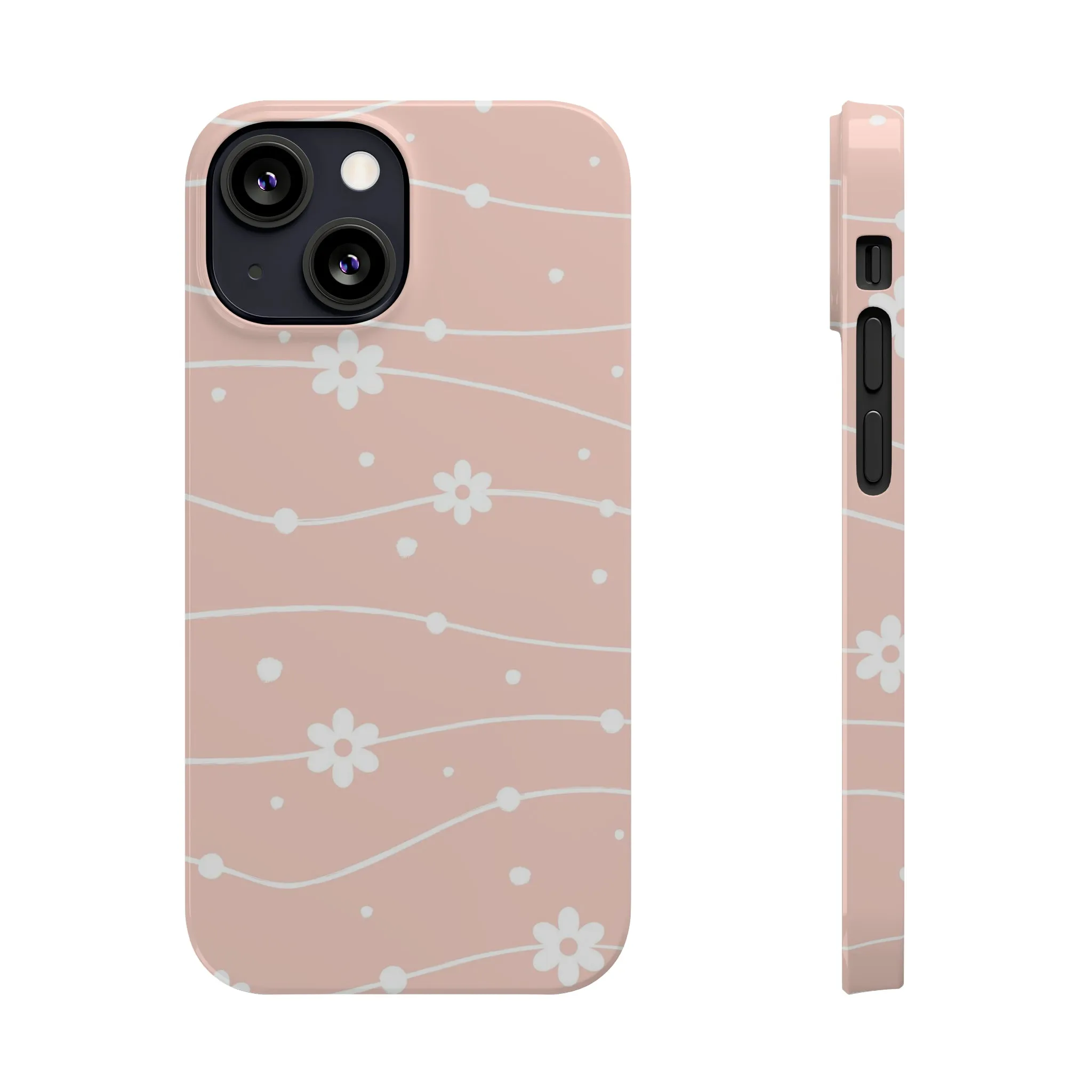 Pink background and White Daisies Polka Dots Design Sleek Elegance Wireless-Charging Compatible Phone Case Slim Phone Case compatible with over 20 iphone models