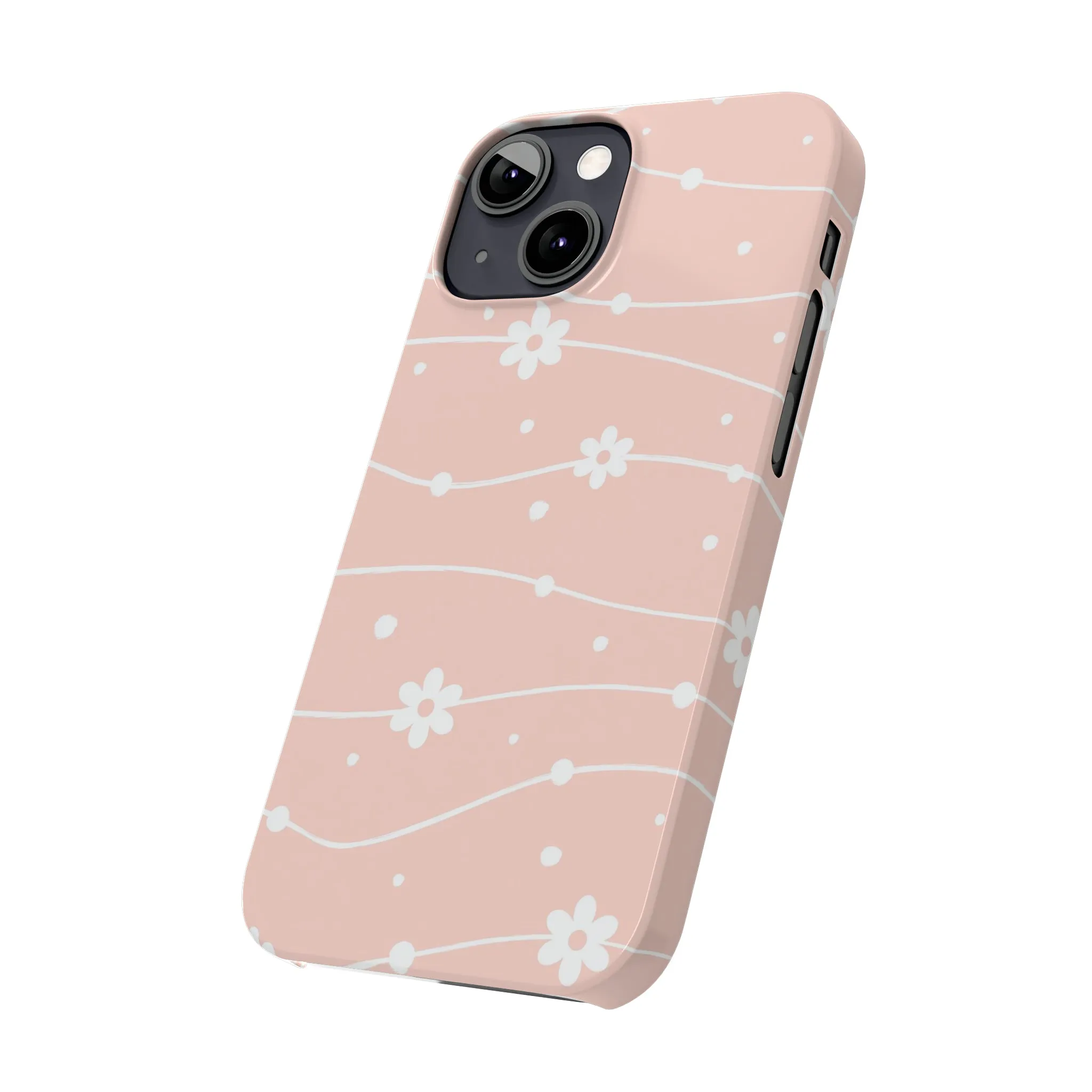 Pink background and White Daisies Polka Dots Design Sleek Elegance Wireless-Charging Compatible Phone Case Slim Phone Case compatible with over 20 iphone models