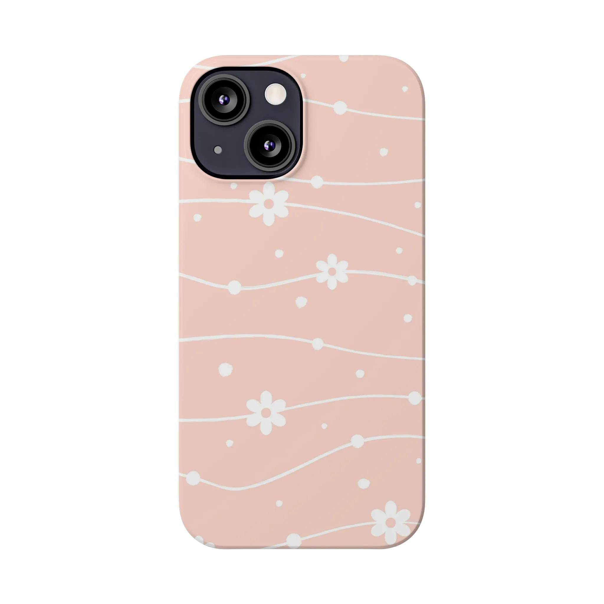 Pink background and White Daisies Polka Dots Design Sleek Elegance Wireless-Charging Compatible Phone Case Slim Phone Case compatible with over 20 iphone models