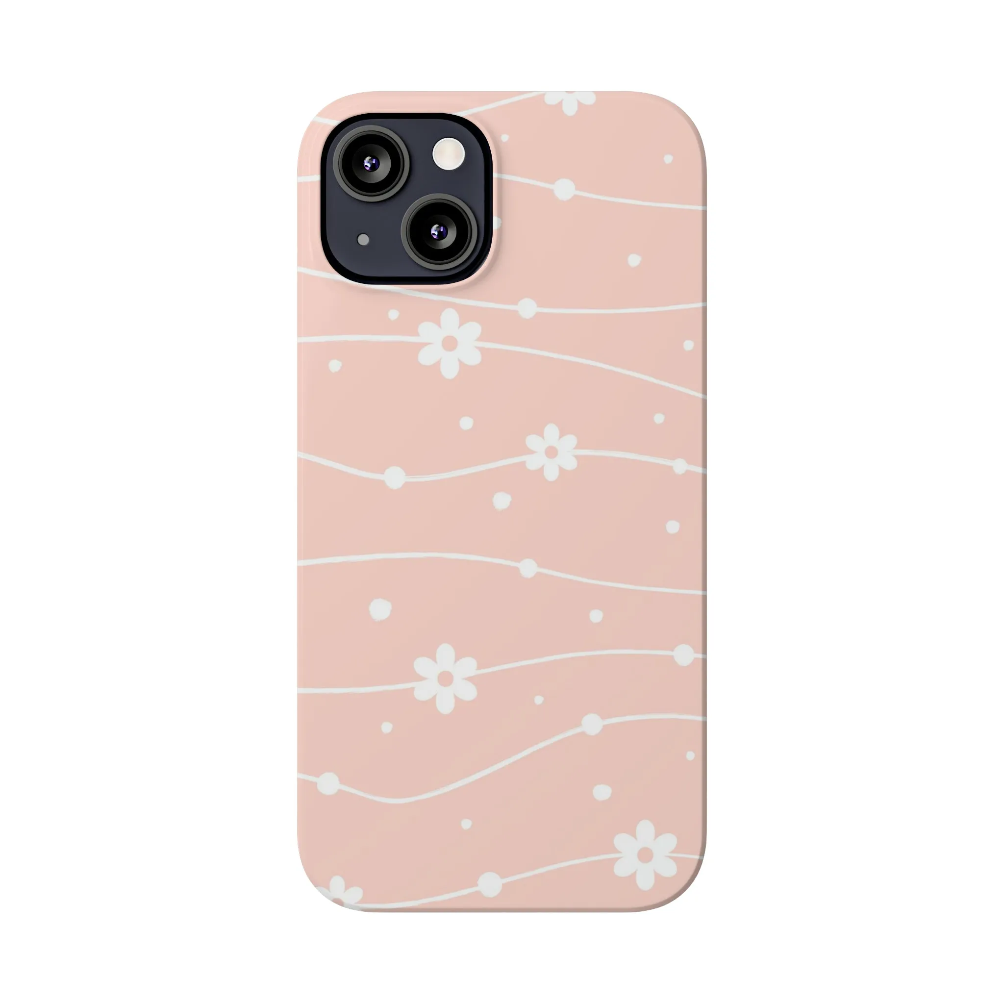 Pink background and White Daisies Polka Dots Design Sleek Elegance Wireless-Charging Compatible Phone Case Slim Phone Case compatible with over 20 iphone models