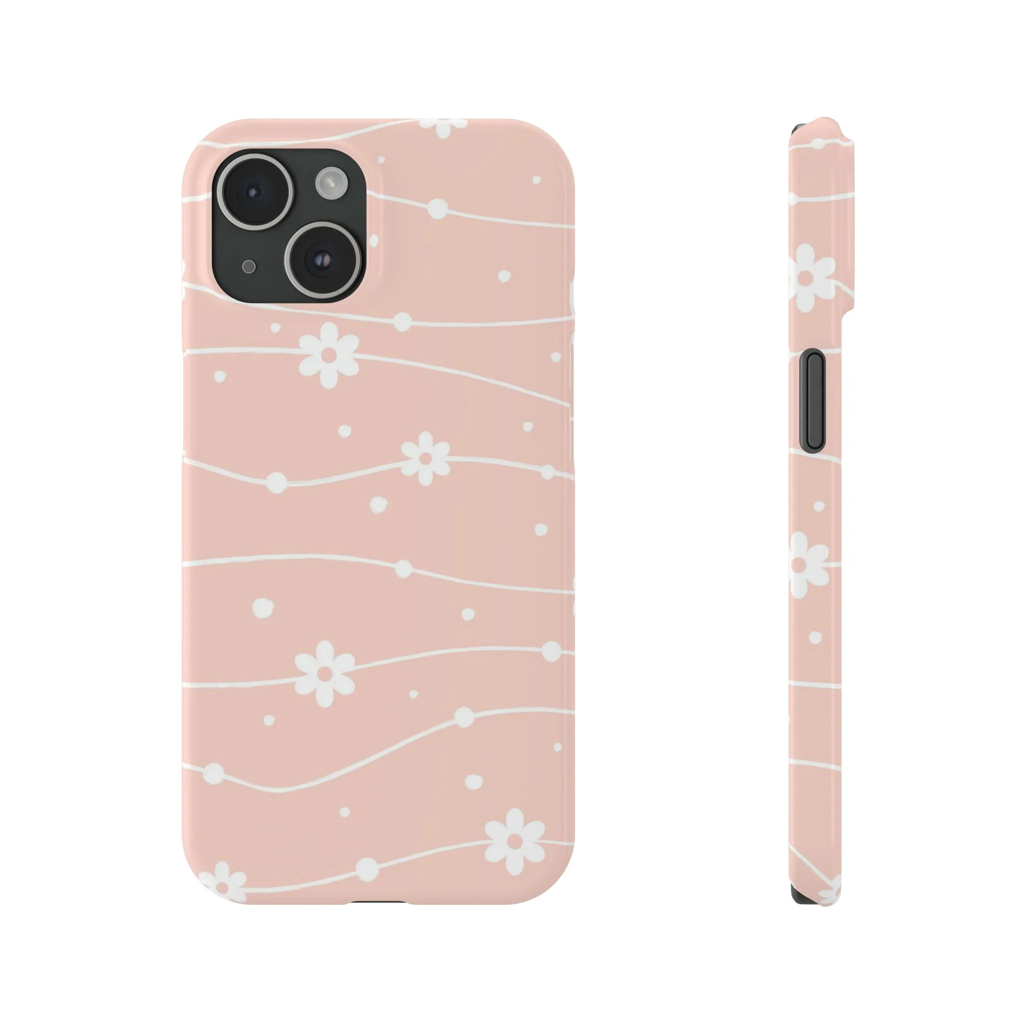 Pink background and White Daisies Polka Dots Design Sleek Elegance Wireless-Charging Compatible Phone Case Slim Phone Case compatible with over 20 iphone models