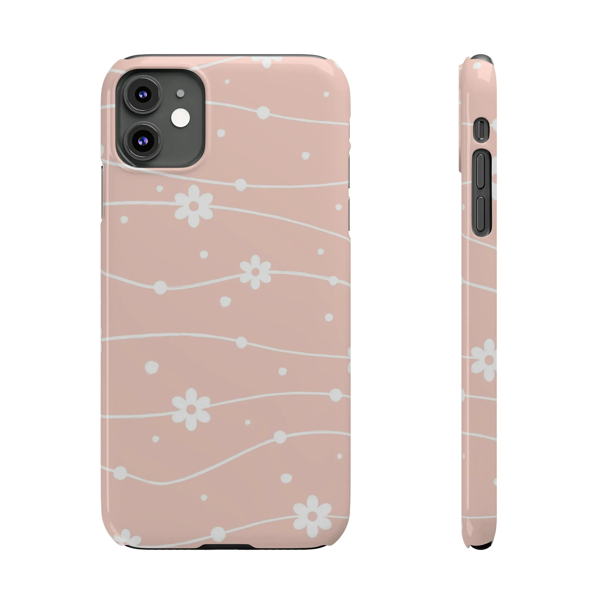 Pink background and White Daisies Polka Dots Design Sleek Elegance Wireless-Charging Compatible Phone Case Slim Phone Case compatible with over 20 iphone models