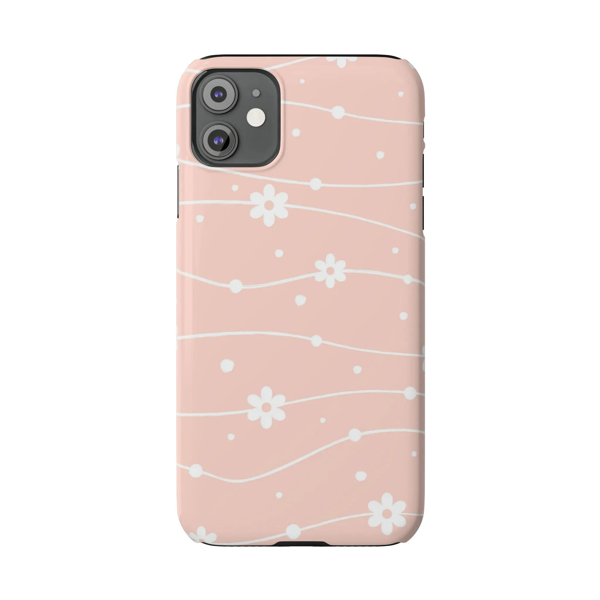 Pink background and White Daisies Polka Dots Design Sleek Elegance Wireless-Charging Compatible Phone Case Slim Phone Case compatible with over 20 iphone models