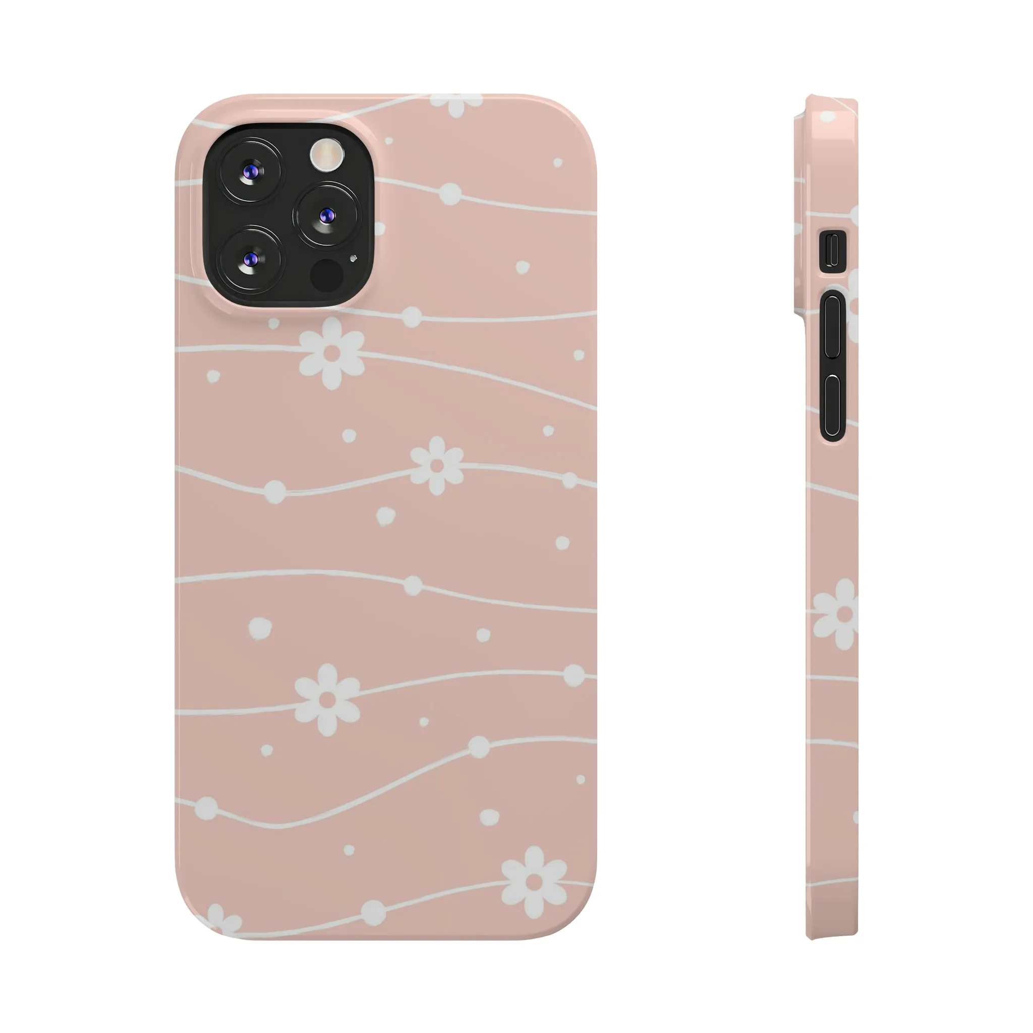 Pink background and White Daisies Polka Dots Design Sleek Elegance Wireless-Charging Compatible Phone Case Slim Phone Case compatible with over 20 iphone models