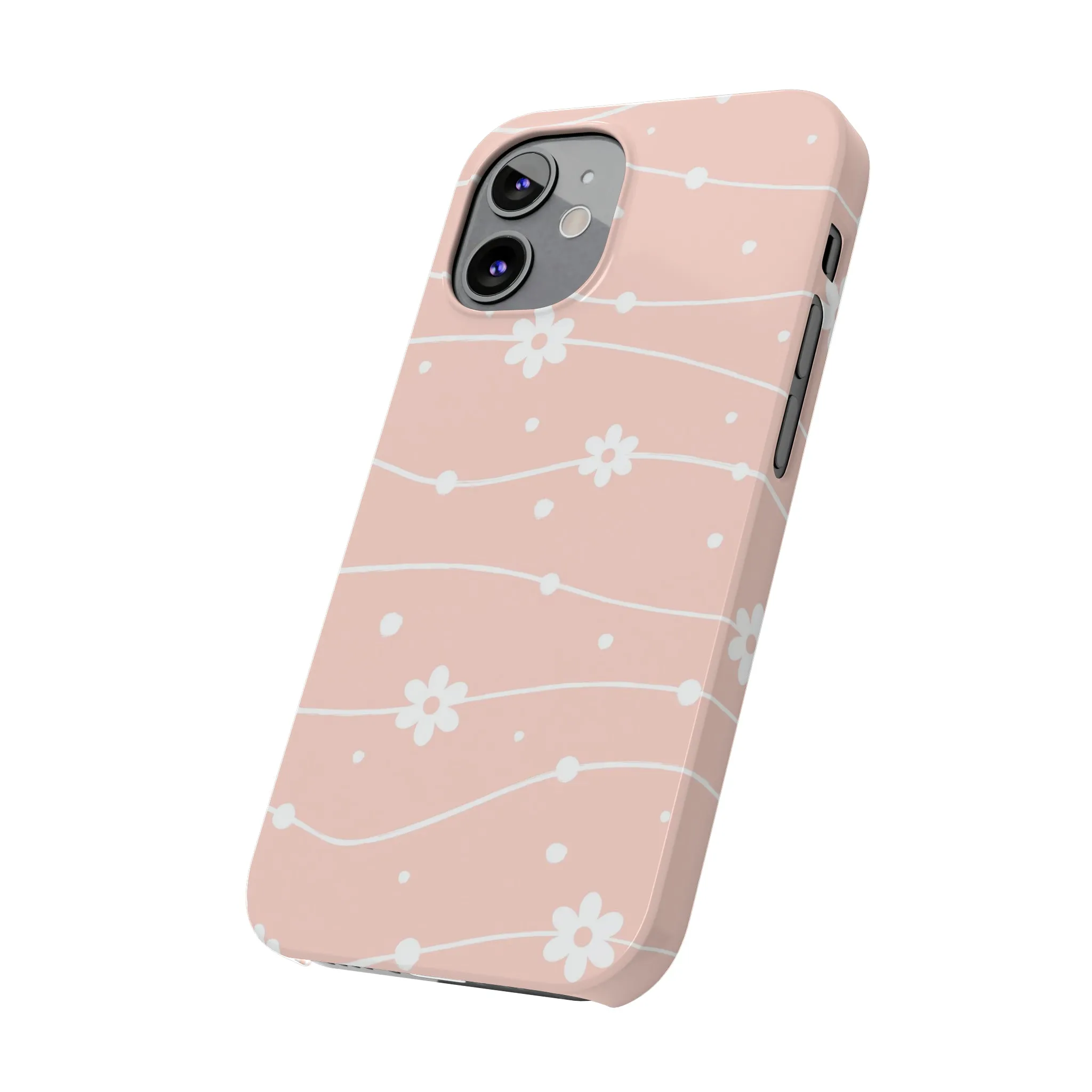 Pink background and White Daisies Polka Dots Design Sleek Elegance Wireless-Charging Compatible Phone Case Slim Phone Case compatible with over 20 iphone models