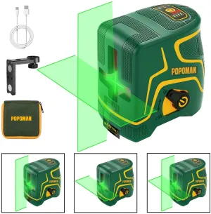 POPOMAN Laser Level Rechargeable, Green line laser, Three Modes with 2 Laser Heads, Horizontal/Vertical/Cross Line, 147ft, Self Leveling and Pulse Mode, Magnetic Support, 360° Rotating - MTM310B