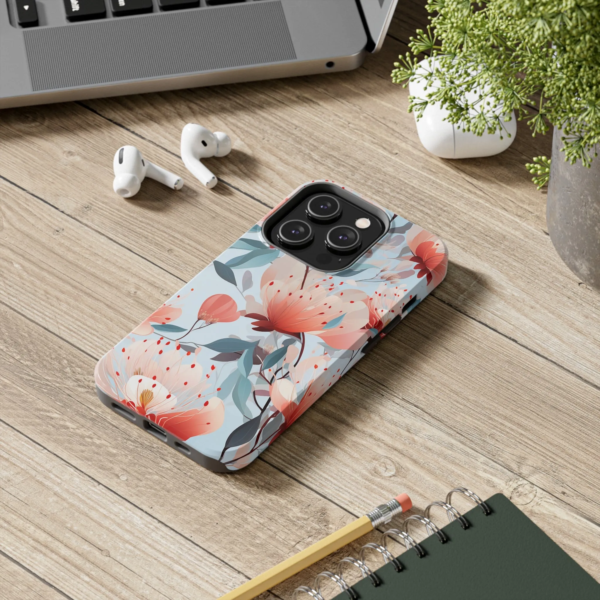 Red Flowers Digital print Design Tough Phone Case compatible with a large variety of iPhone models, Gift, Phone Case