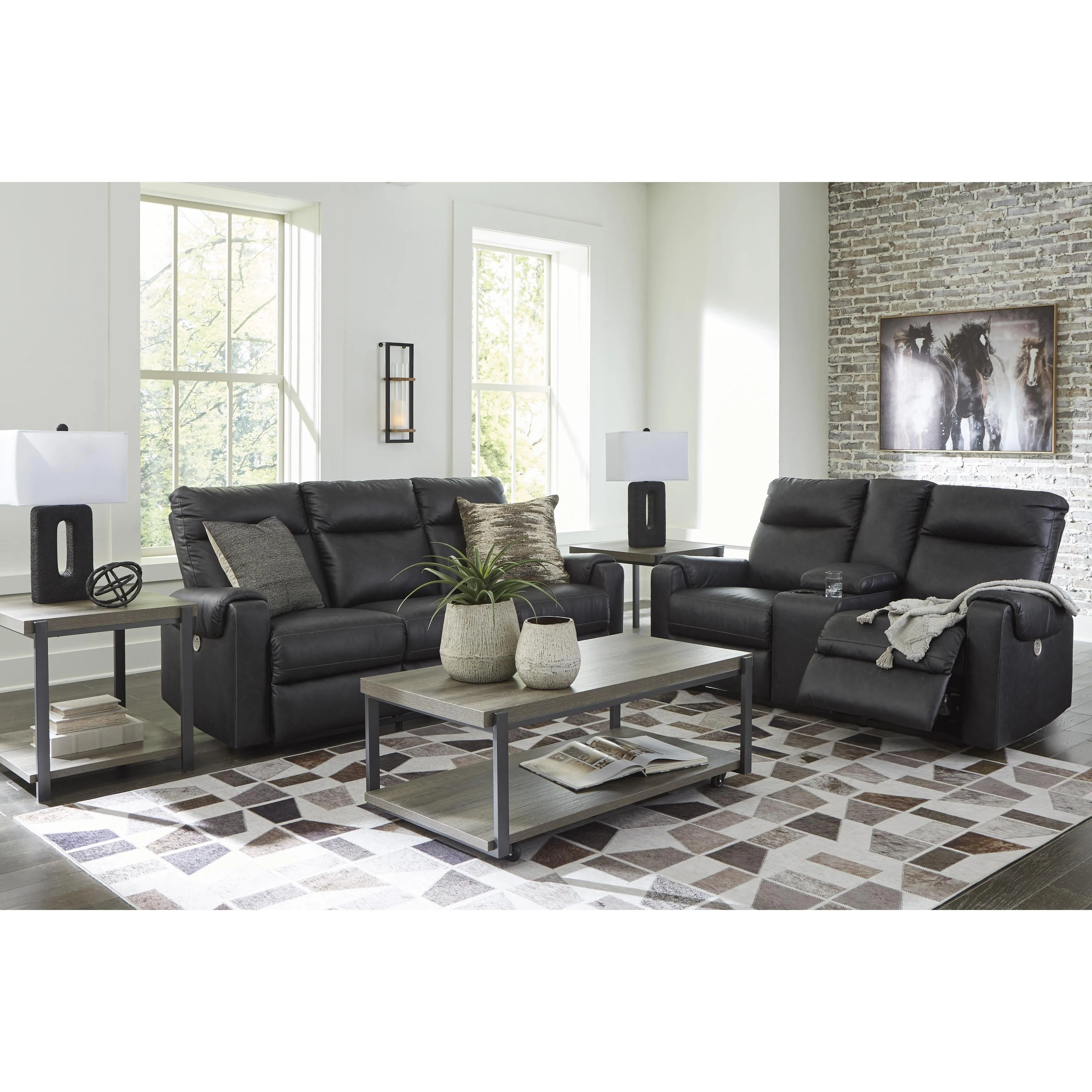 Signature Design by Ashley Axtellton Power Reclining Leather Look Loveseat with Console 3410596