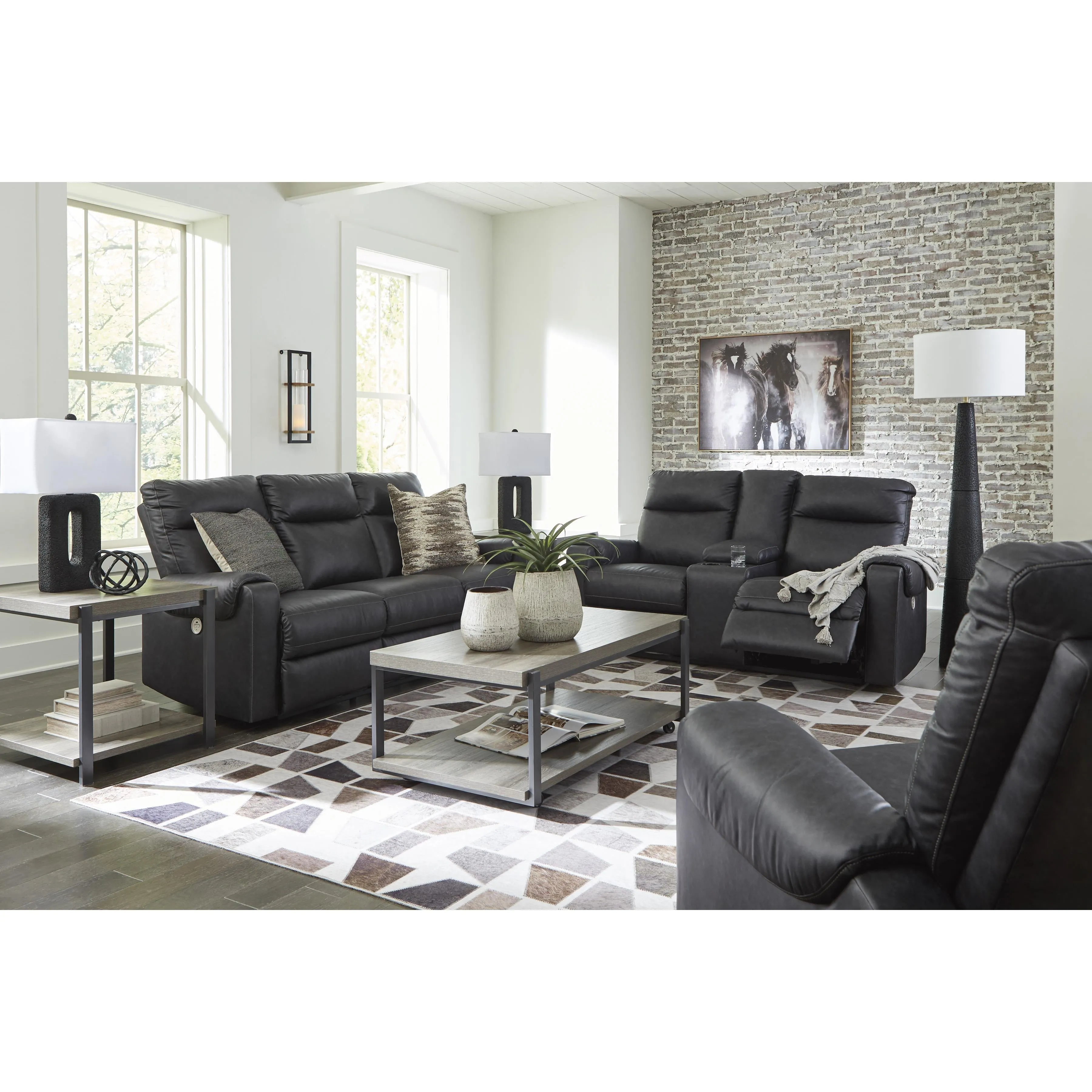 Signature Design by Ashley Axtellton Power Reclining Leather Look Loveseat with Console 3410596