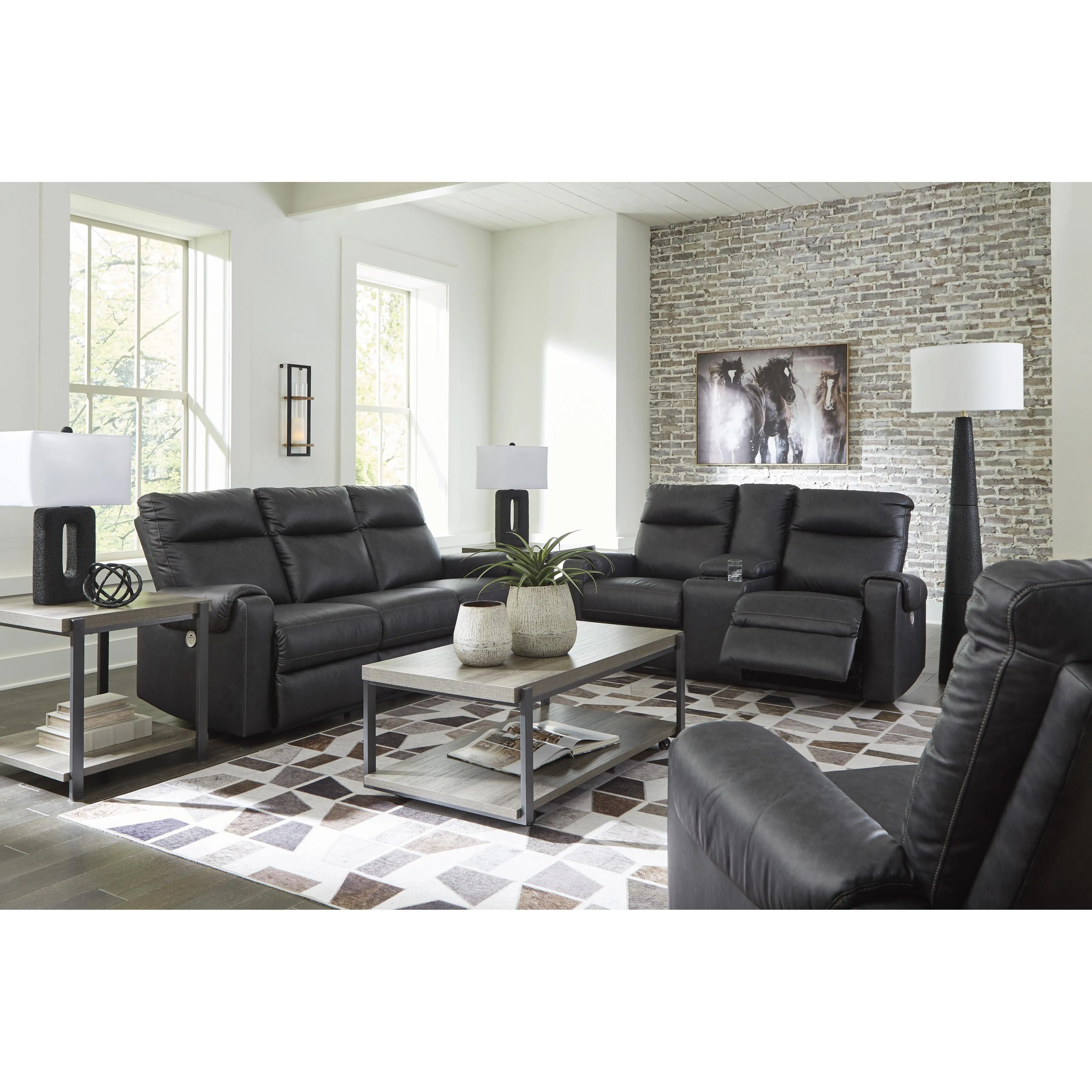 Signature Design by Ashley Axtellton Power Reclining Leather Look Loveseat with Console 3410596