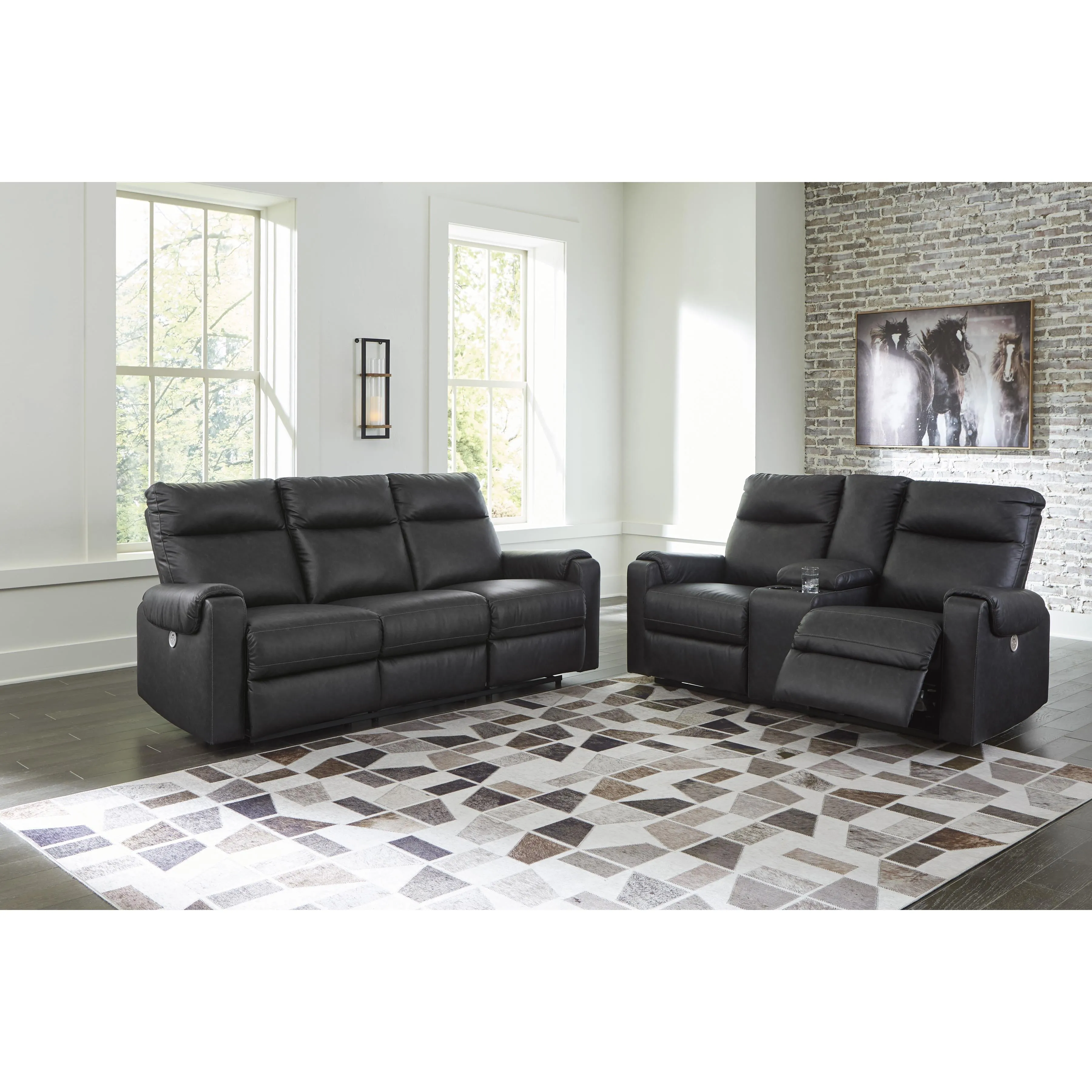 Signature Design by Ashley Axtellton Power Reclining Leather Look Loveseat with Console 3410596