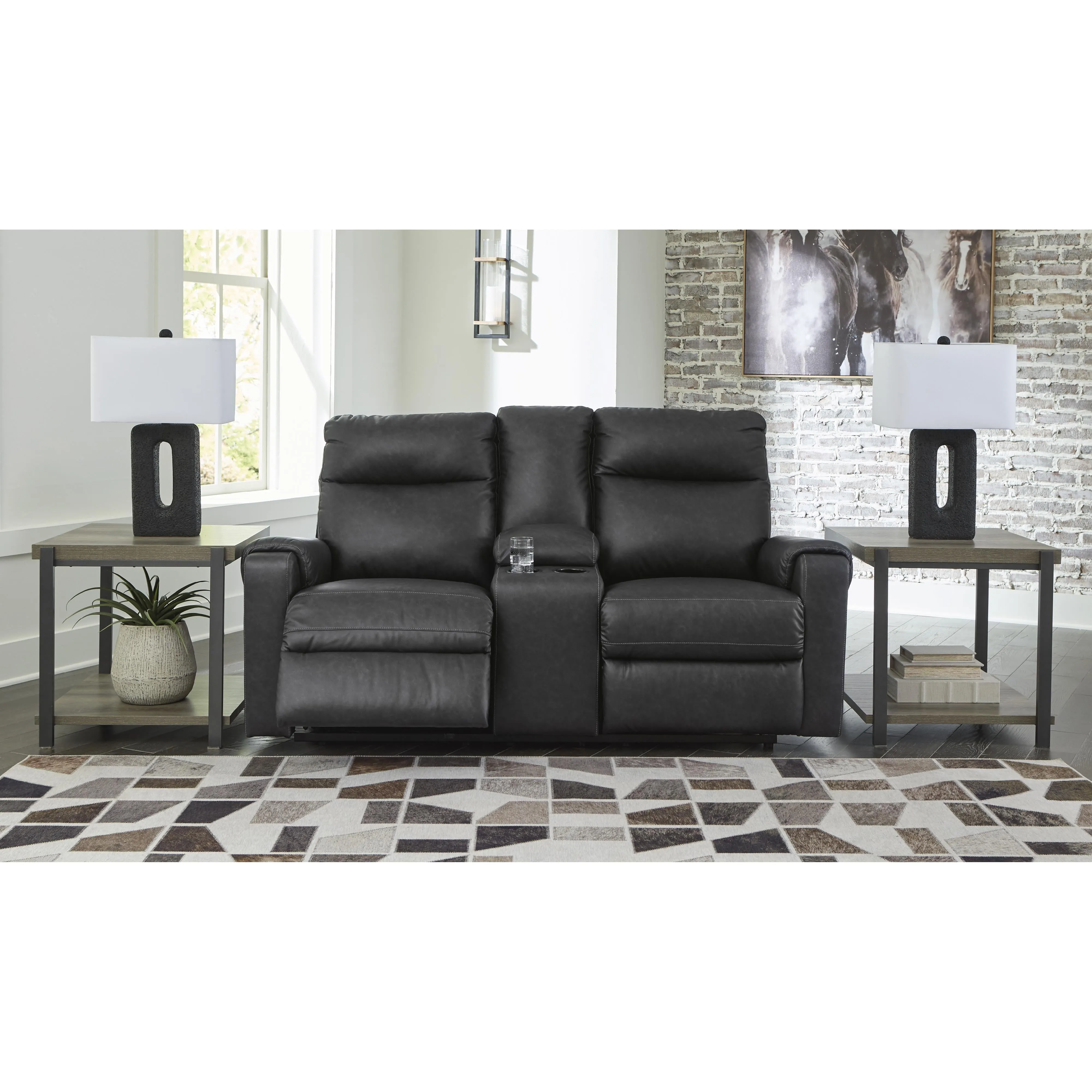 Signature Design by Ashley Axtellton Power Reclining Leather Look Loveseat with Console 3410596