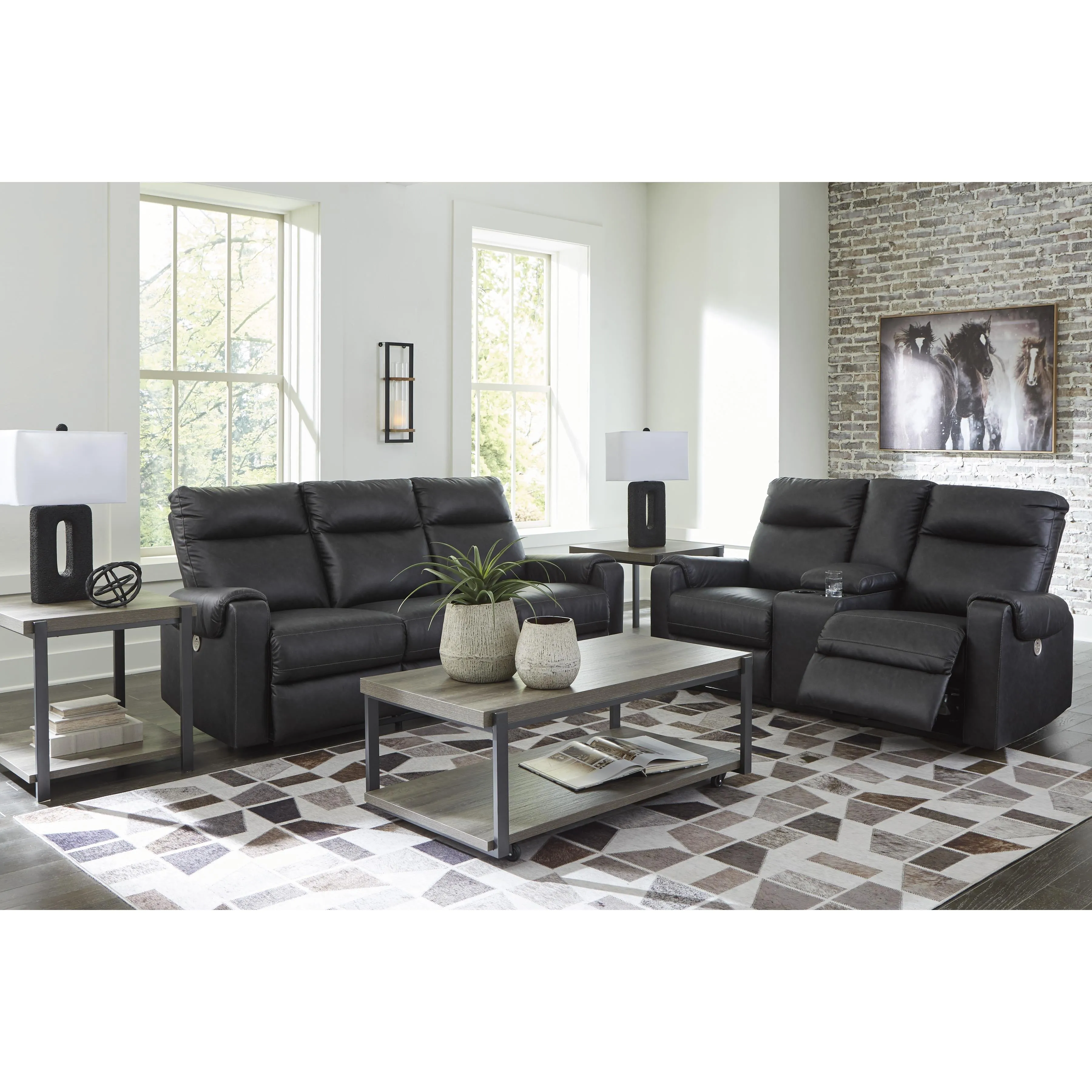 Signature Design by Ashley Axtellton Power Reclining Leather Look Loveseat with Console 3410596