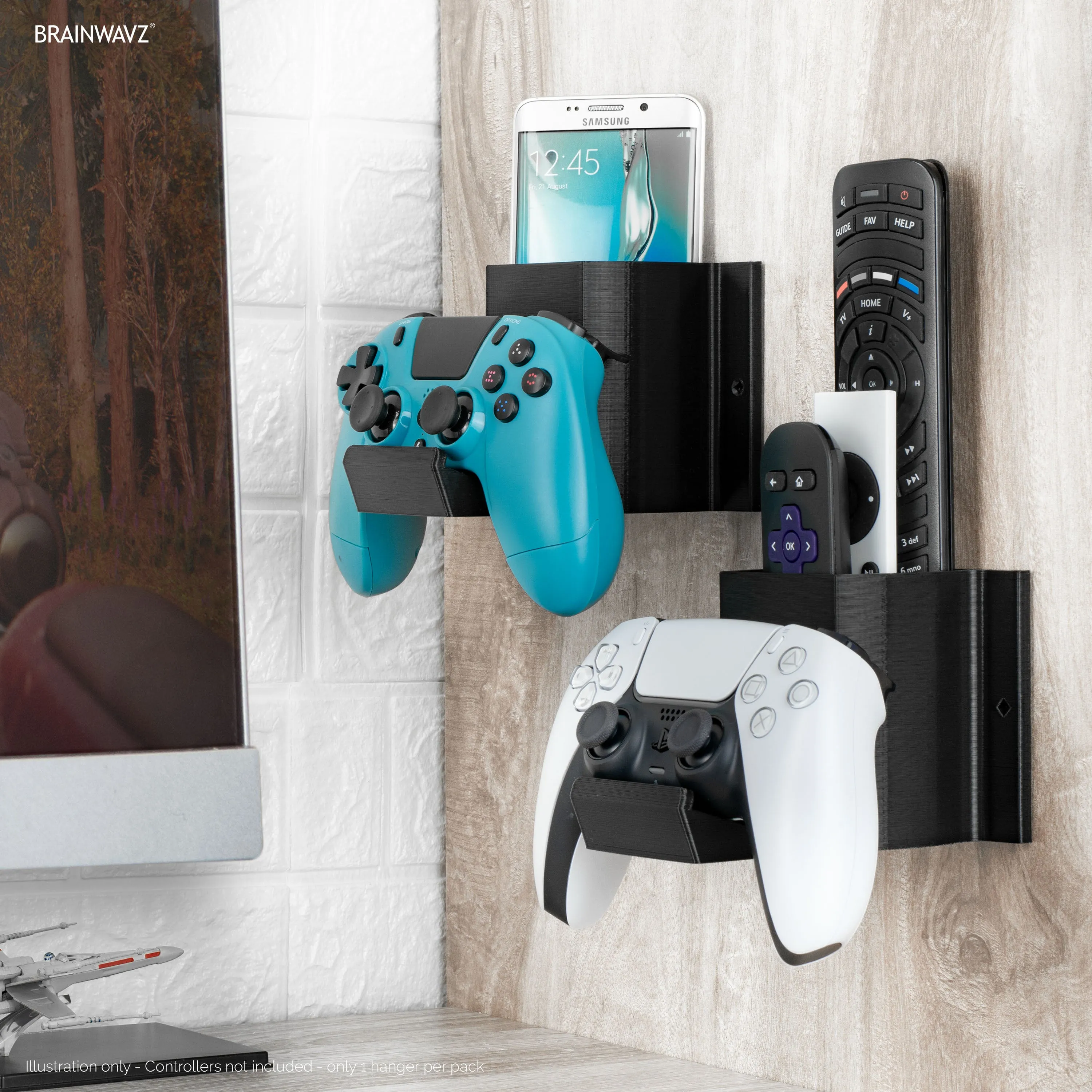 The Elephant - Game Controller & TV Remote Control Wall Mount Holder, Adhesive & Screw In, Universal Design for Xbox ONE PS5 PS4 PC Gamepads