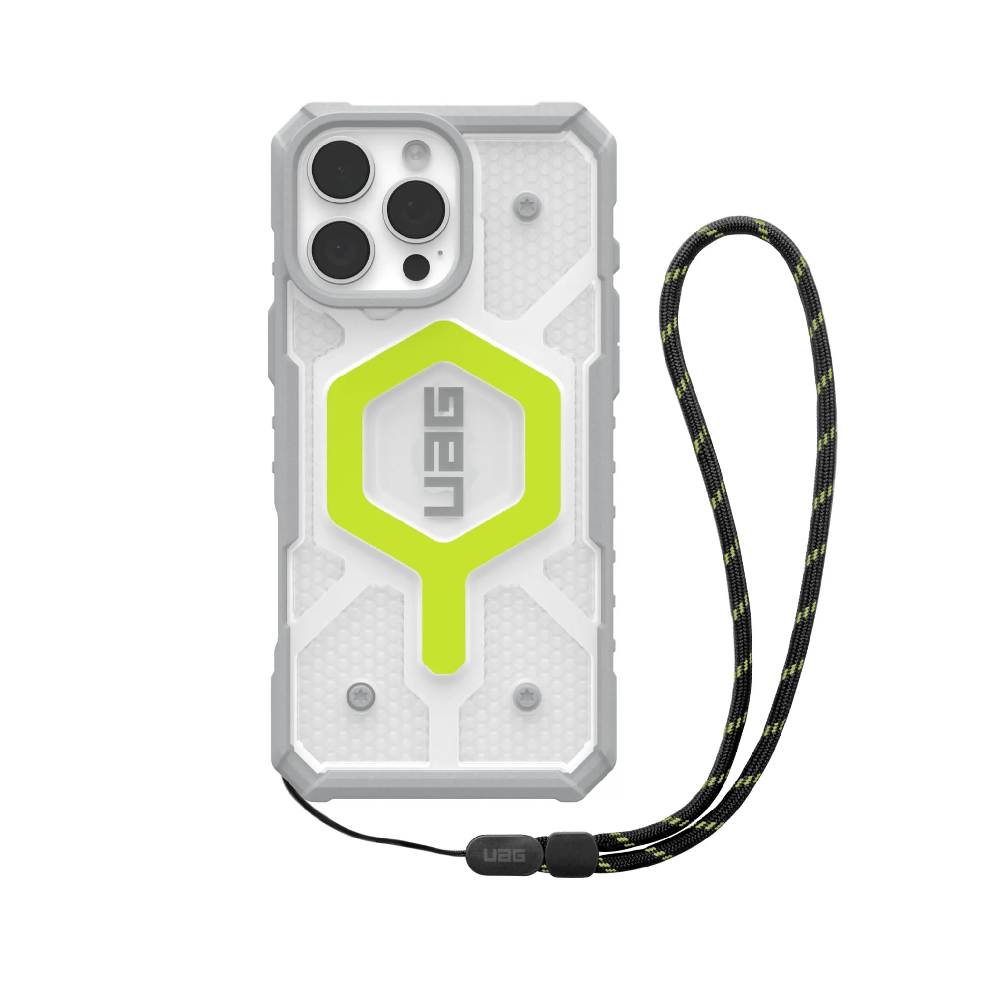 UAG Pathfinder Clear MagSafe Bundle - Active Neon Case   Black Neon Lanyard for iPhone 16 Series