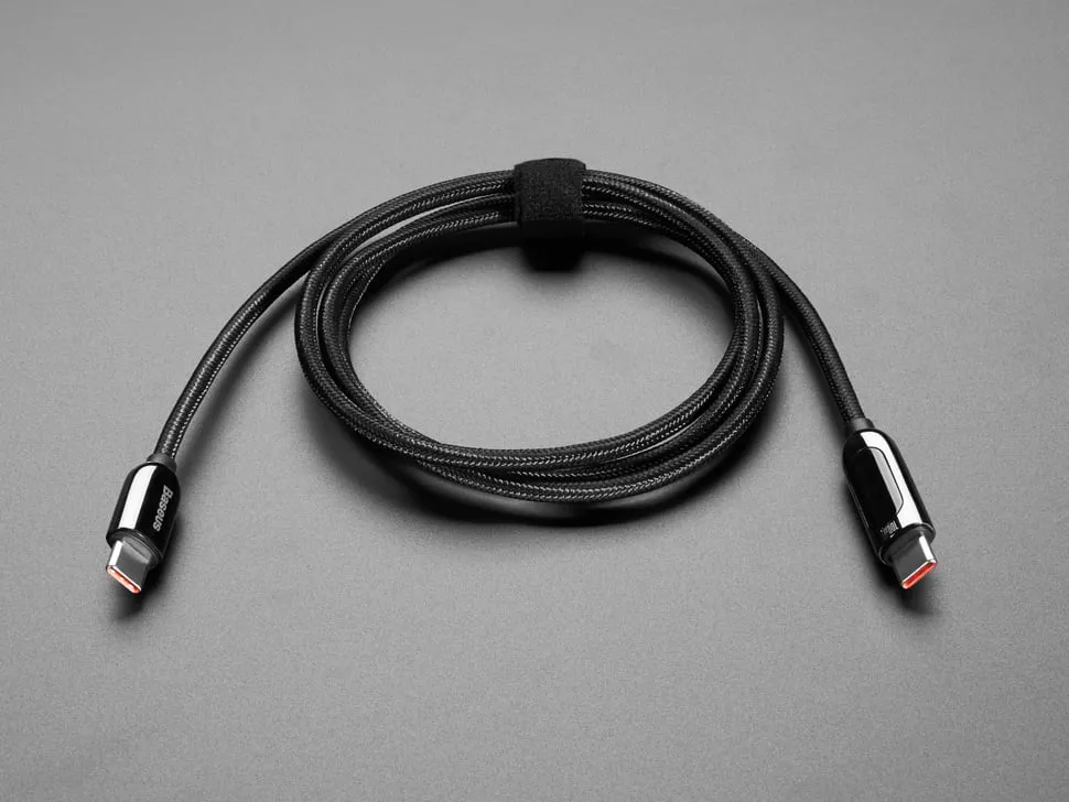 USB C to USB C Cable w 100W Watt Display - 1 meter Black Woven