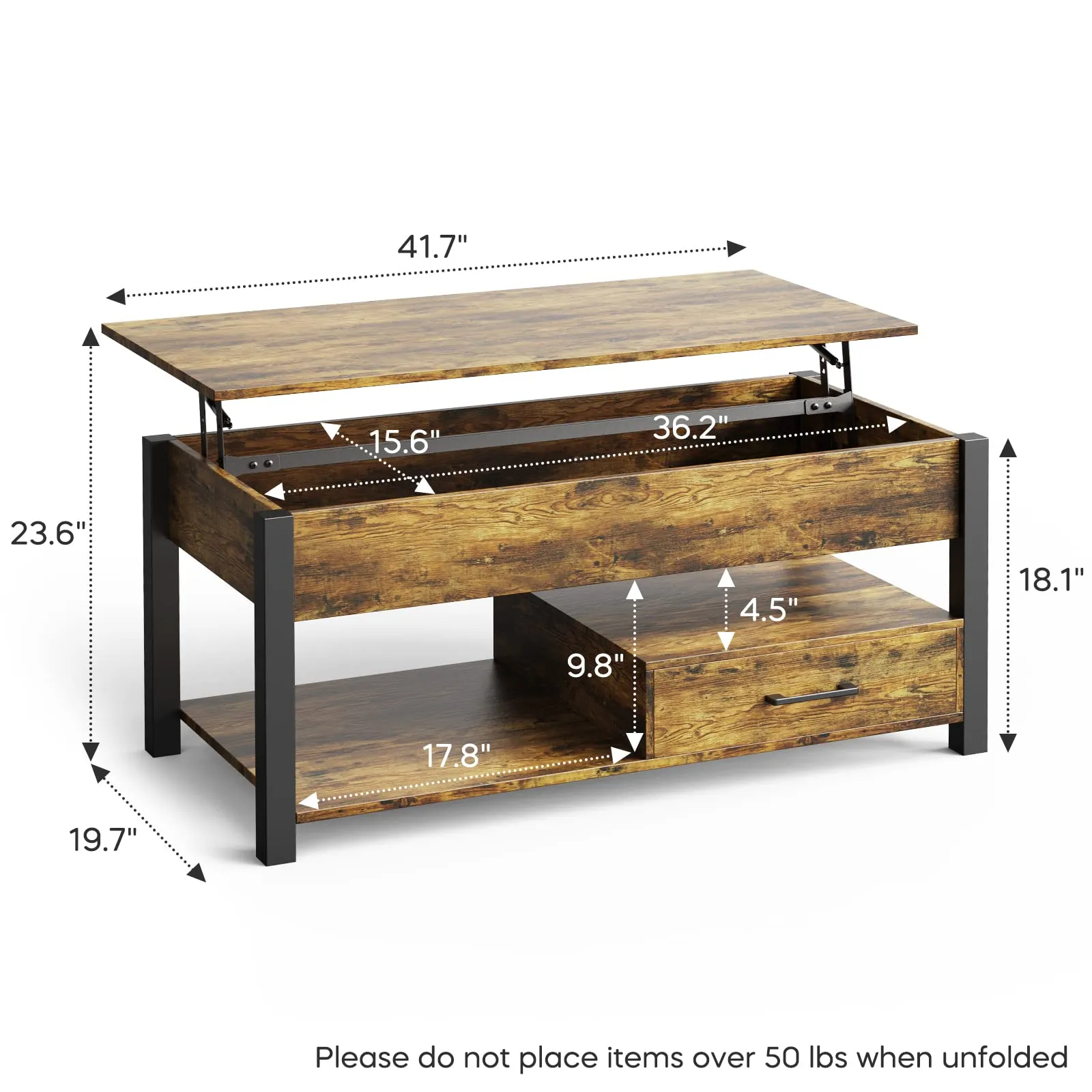 VANERGY Lift Top Coffee Table, 41.7'' Upgraded Center Table with Hidden Storage Compartment, Modern Lift Tabletop Dining Table for Living Room Reception/Home Office, Easy-to-Assembly