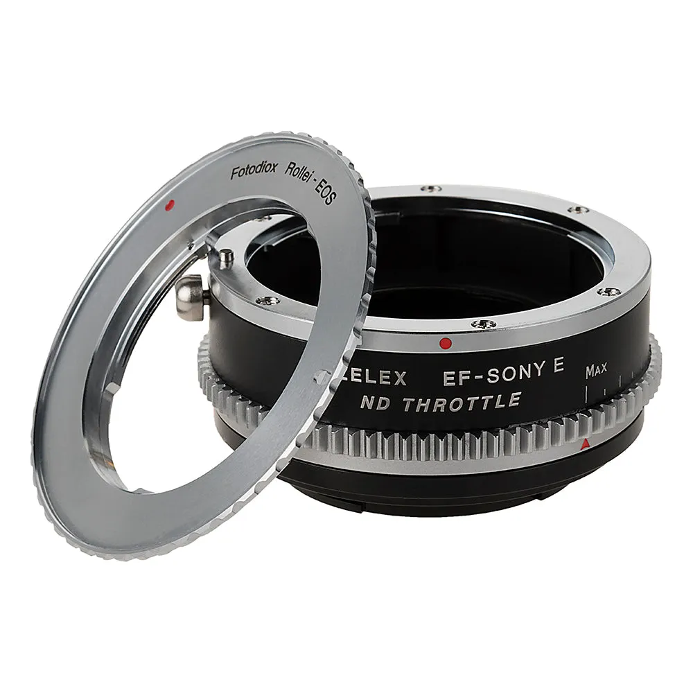 Vizelex Cine ND Throttle Lens Mount Double Adapter - Rollei 35 (SL35) SLR & Canon EOS (EF, EF-S) Mount Lenses to Sony Alpha E-Mount Mirrorless Camera Body with Built-In Variable ND Filter (2 to 8 Stops)