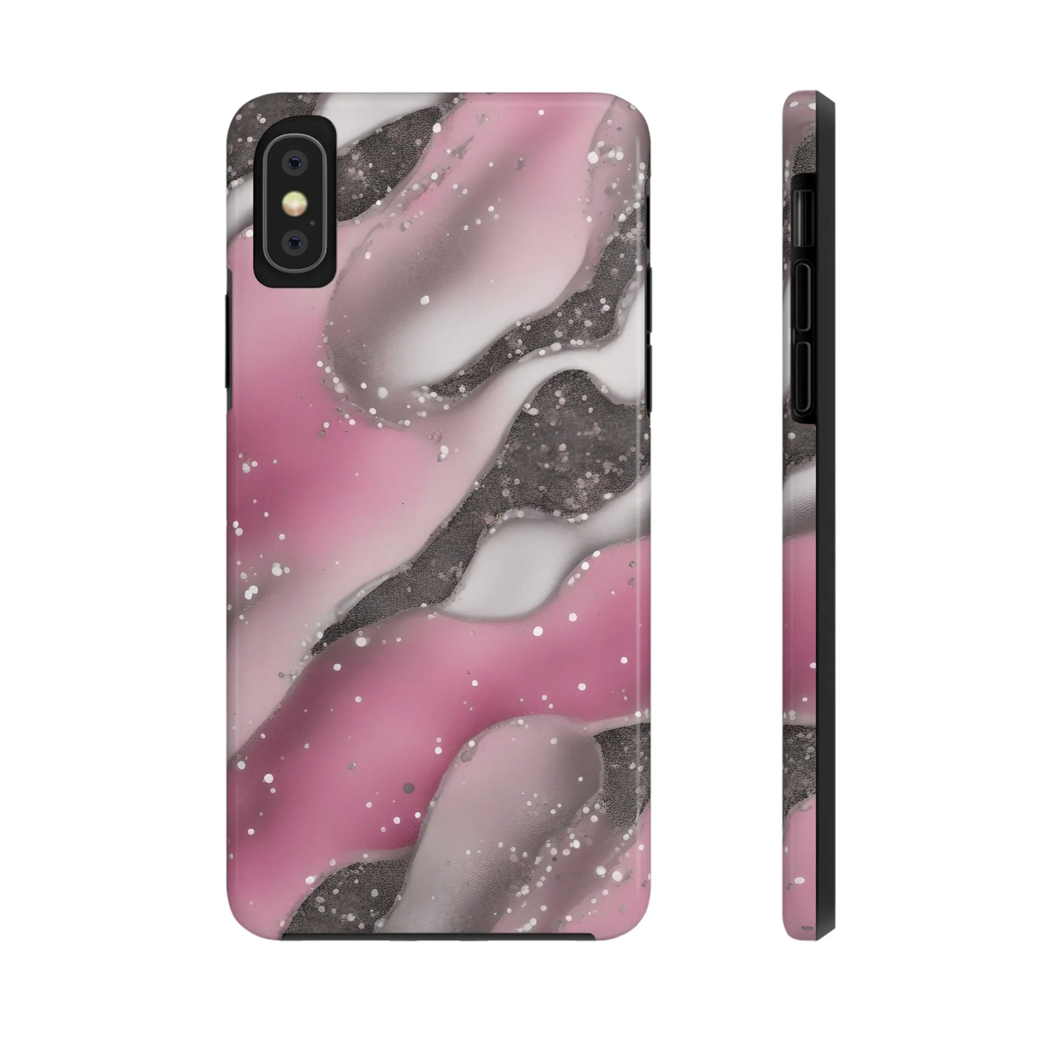 Waves of Pink and Black Pattern print design Tough Phone Case compatible with a large variety of phone models, Phone Case