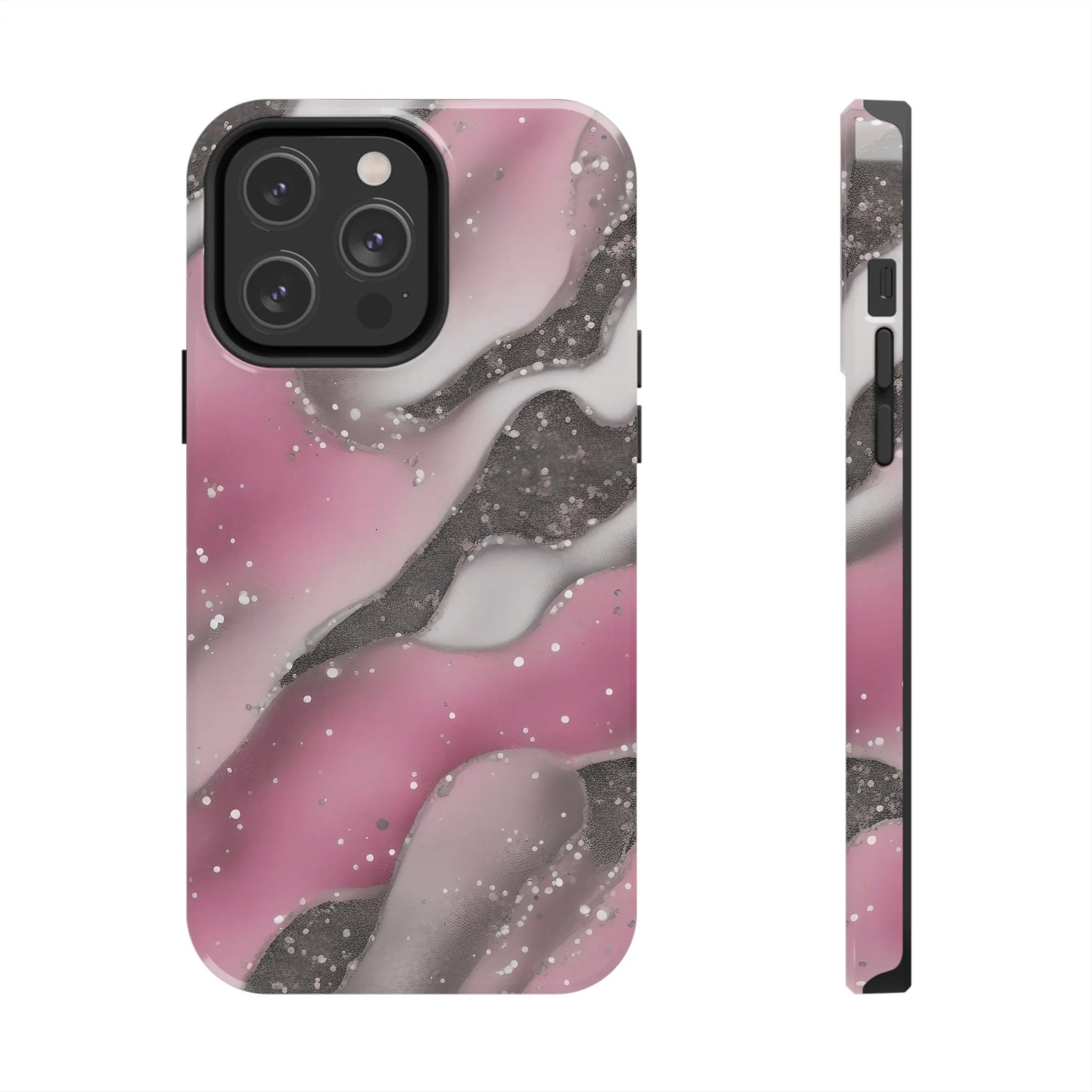 Waves of Pink and Black Pattern print design Tough Phone Case compatible with a large variety of phone models, Phone Case