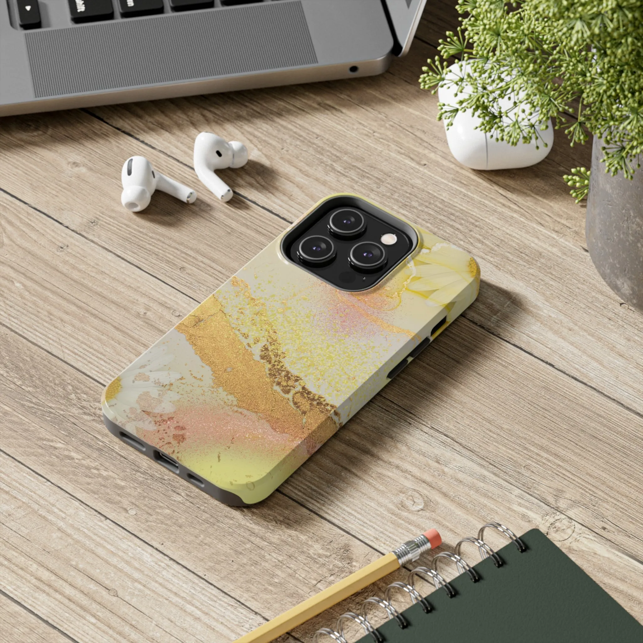 Yellow and Rose Gold Marble design Tough Phone Case compatible with a large variety of iPhone models, Gift, Phone