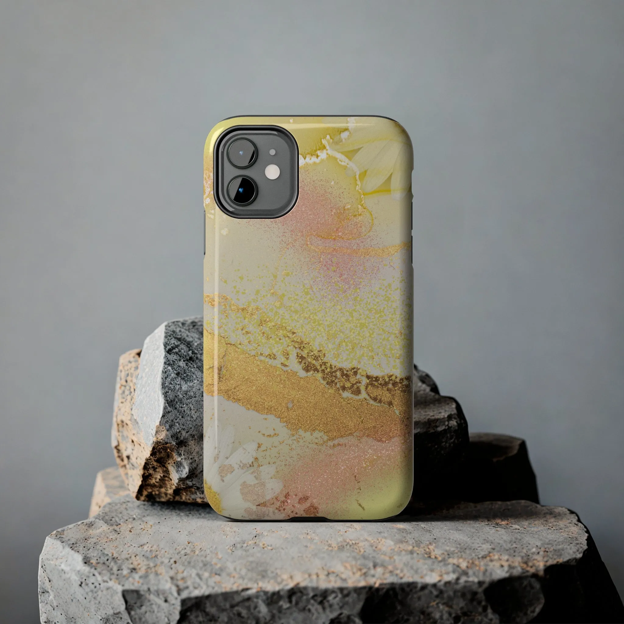 Yellow and Rose Gold Marble design Tough Phone Case compatible with a large variety of iPhone models, Gift, Phone